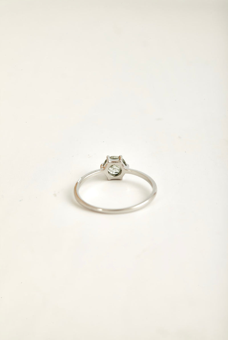 ROSE CUT GREEN RUTILATED QUARTZ RING