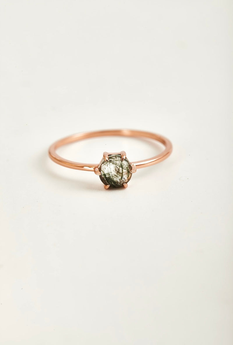 ROSE CUT GREEN RUTILATED QUARTZ RING