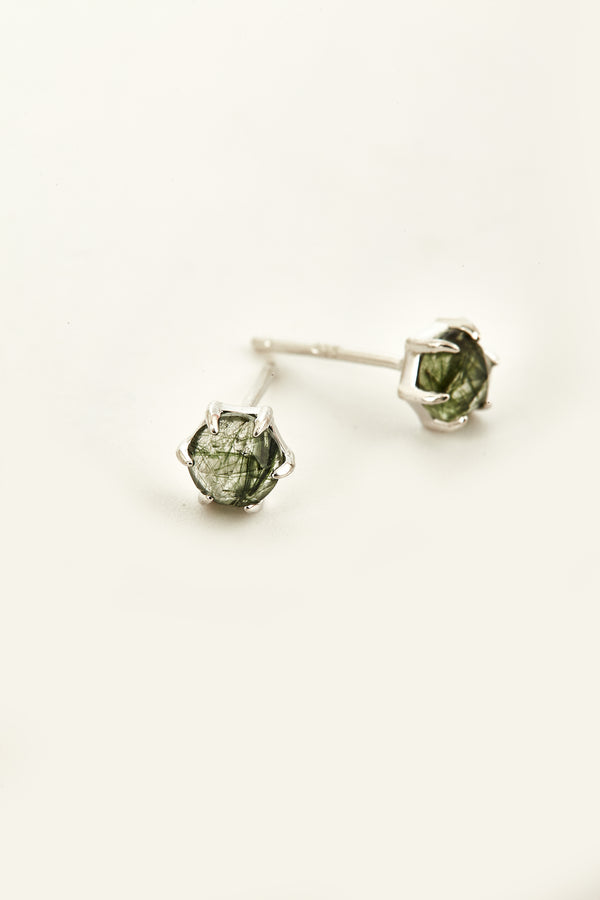 ROSE CUT GREEN RUTILATED QUARTZ EARRINGS