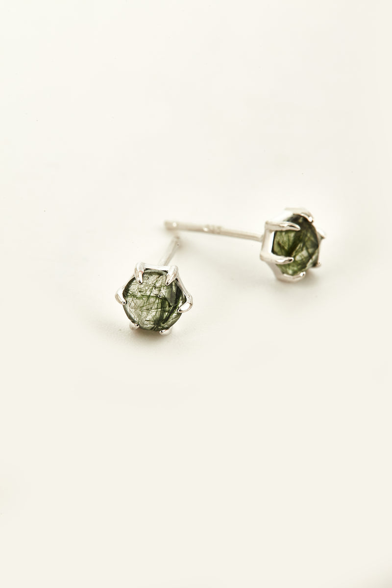 ROSE CUT GREEN RUTILATED QUARTZ EARRINGS