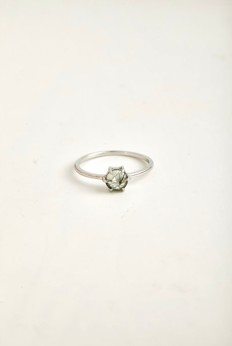 ROSE CUT GREEN RUTILATED QUARTZ RING