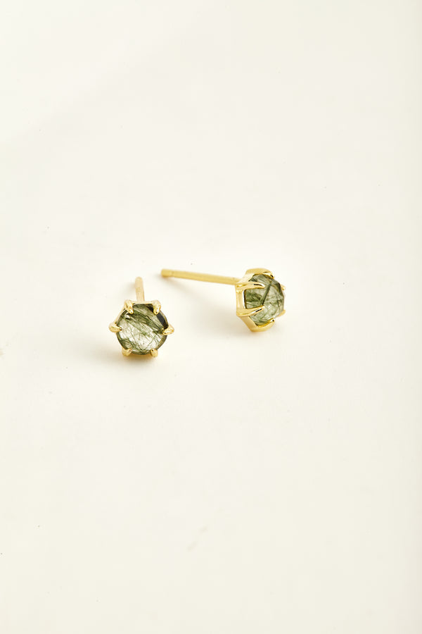 ROSE CUT GREEN RUTILATED QUARTZ EARRINGS