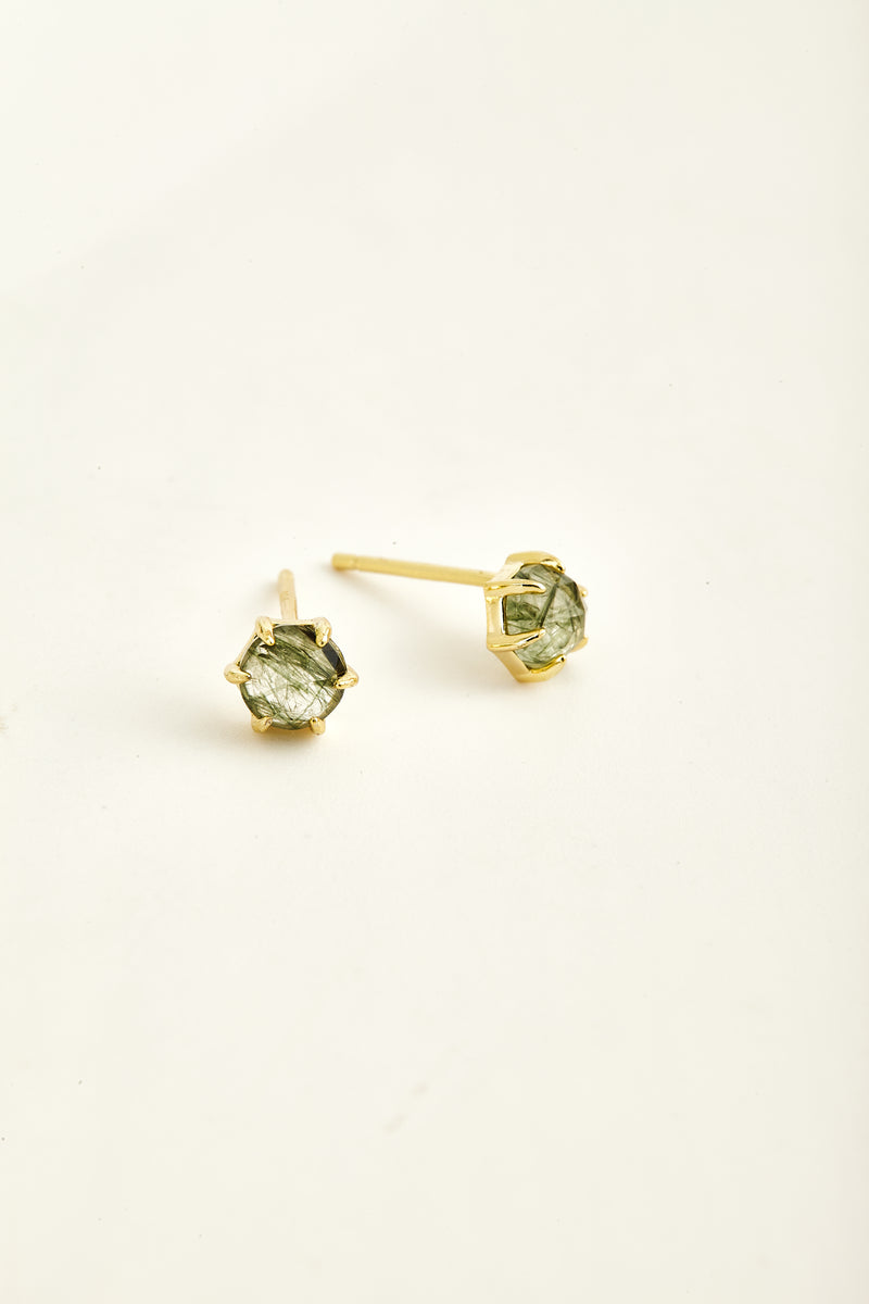 ROSE CUT GREEN RUTILATED QUARTZ EARRINGS