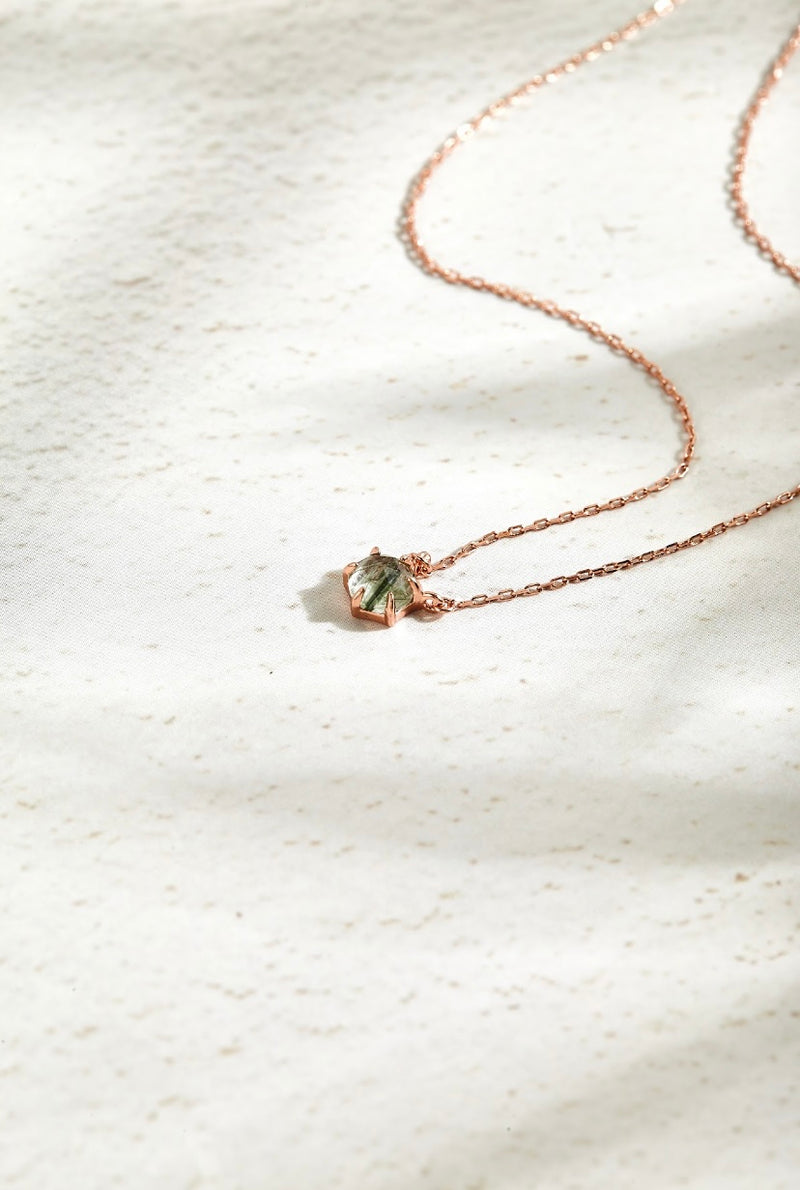 ROSE CUT GREEN RUTILATED QUARTZ NECKLACE