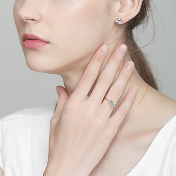RECTANGULAR SKY BLUE TOPAZ EARRINGS