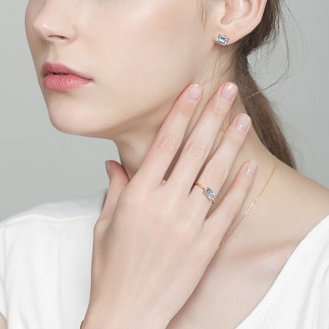 RECTANGULAR SKY BLUE TOPAZ EARRINGS